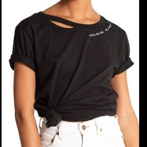 NWT n:philanthropy Harlow BFF Tee in Black Cat with “Mon Ami” embroidered XS